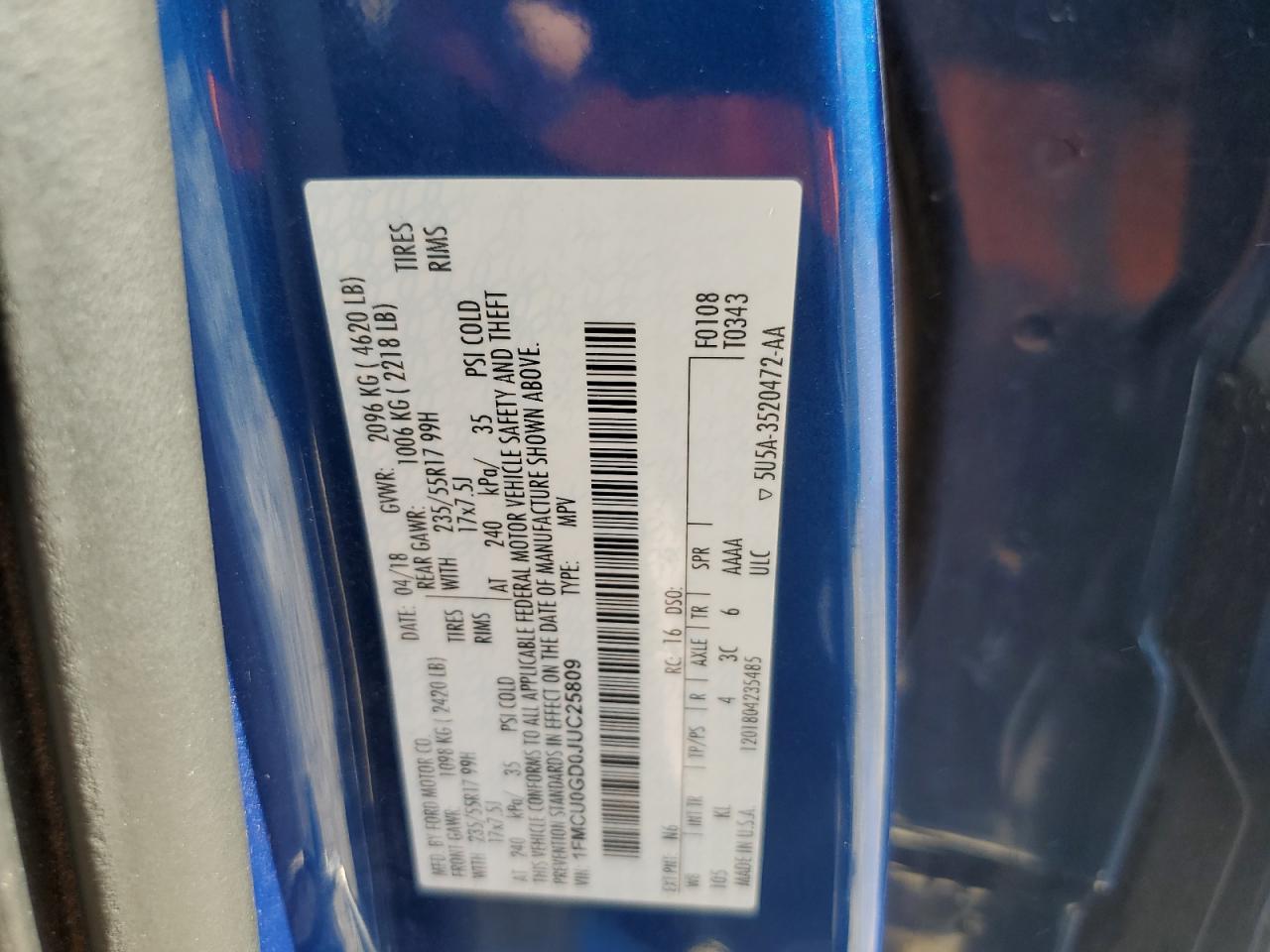 2018 Ford Escape Se VIN: 1FMCU0GD0JUC25809 Lot: 68316605