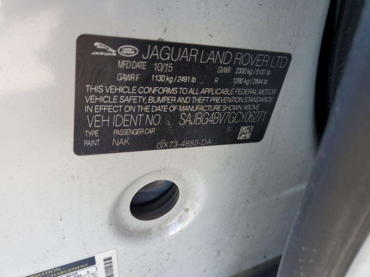 2016 Jaguar Xf S VIN: SAJBG4BV7GCY06271 Lot: 70220415