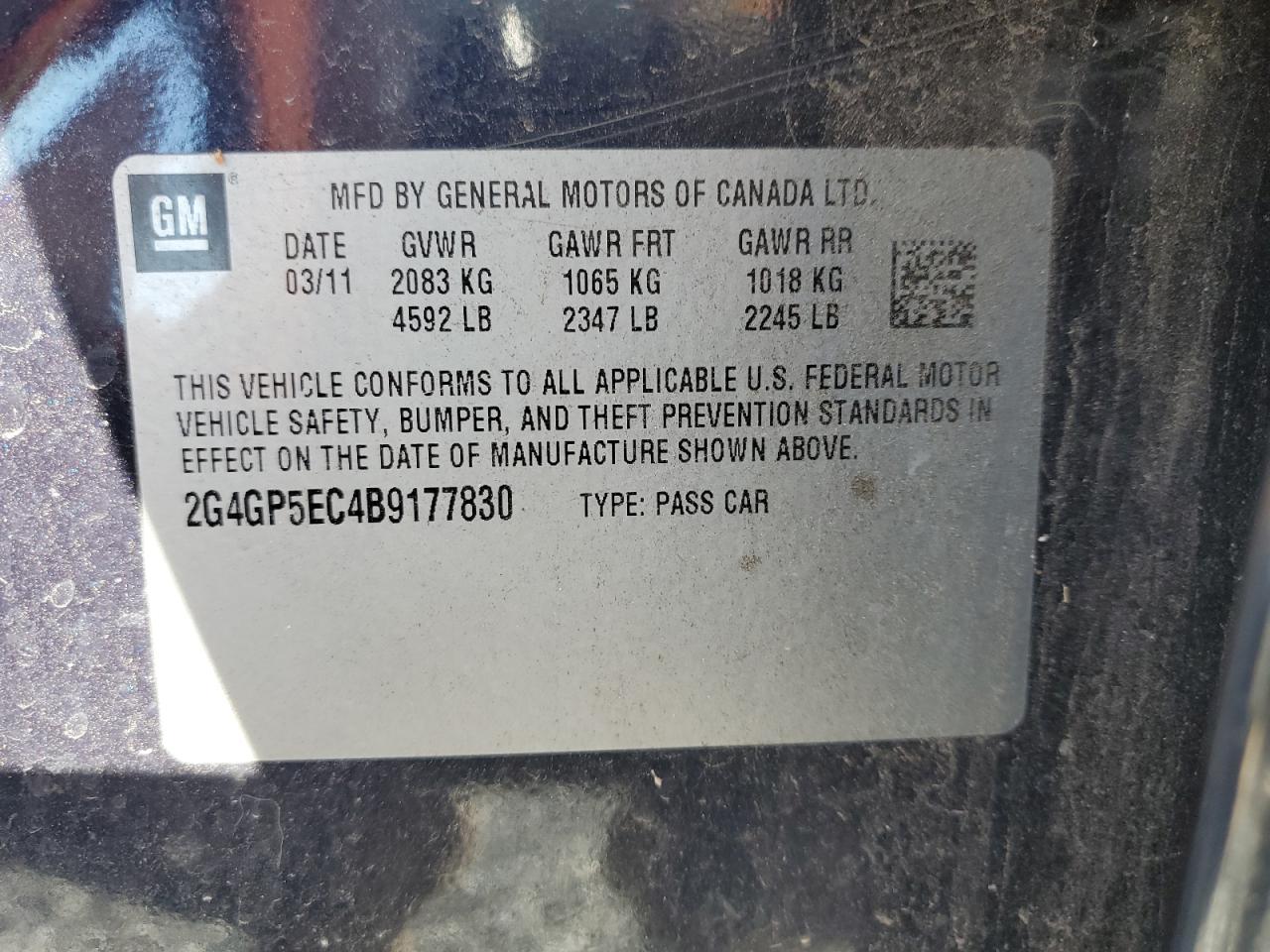 2011 Buick Regal Cxl VIN: 2G4GP5EC4B9177830 Lot: 69224685