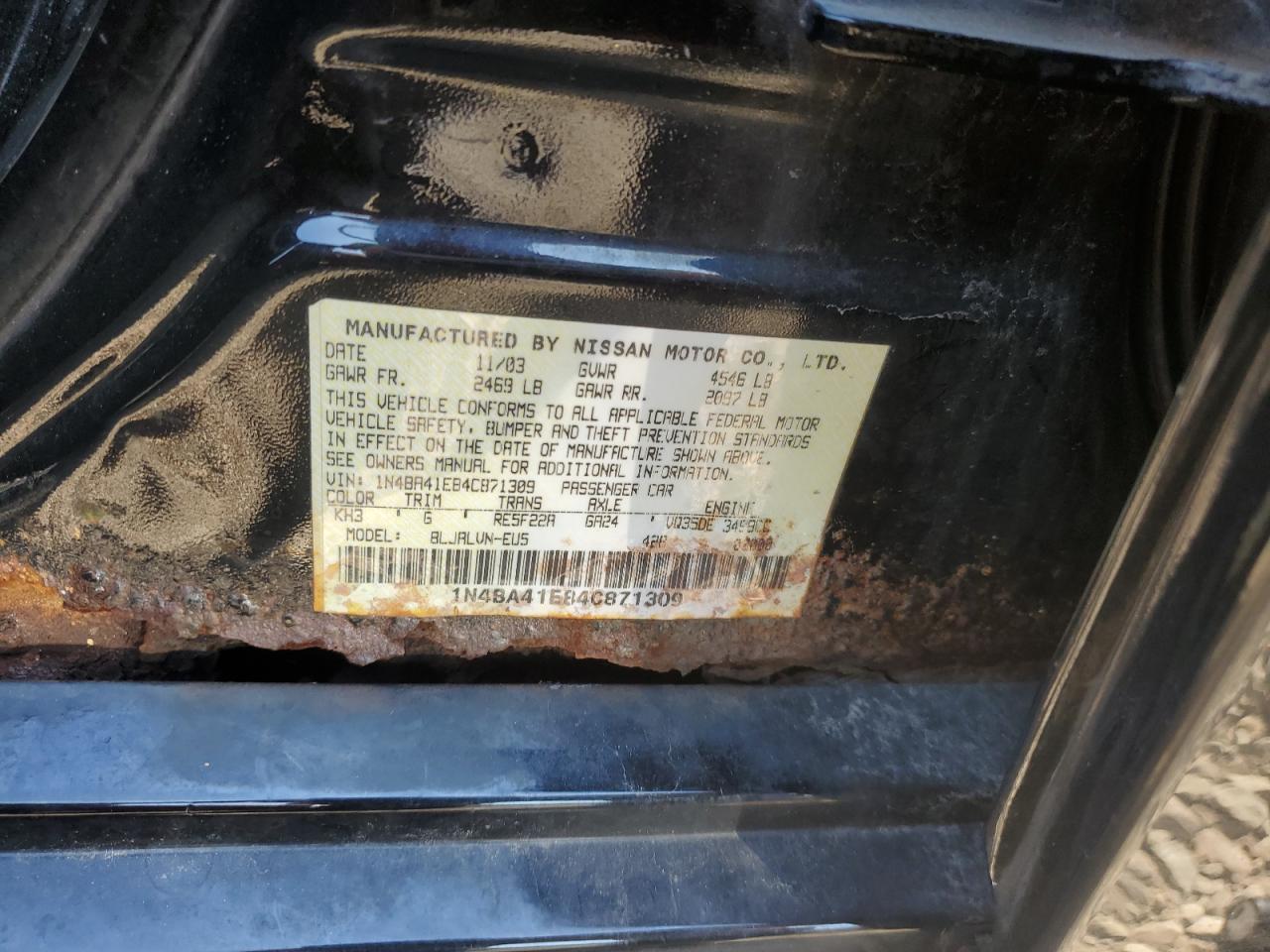 2004 Nissan Maxima Se VIN: 1N4BA41E84C871309 Lot: 63453925