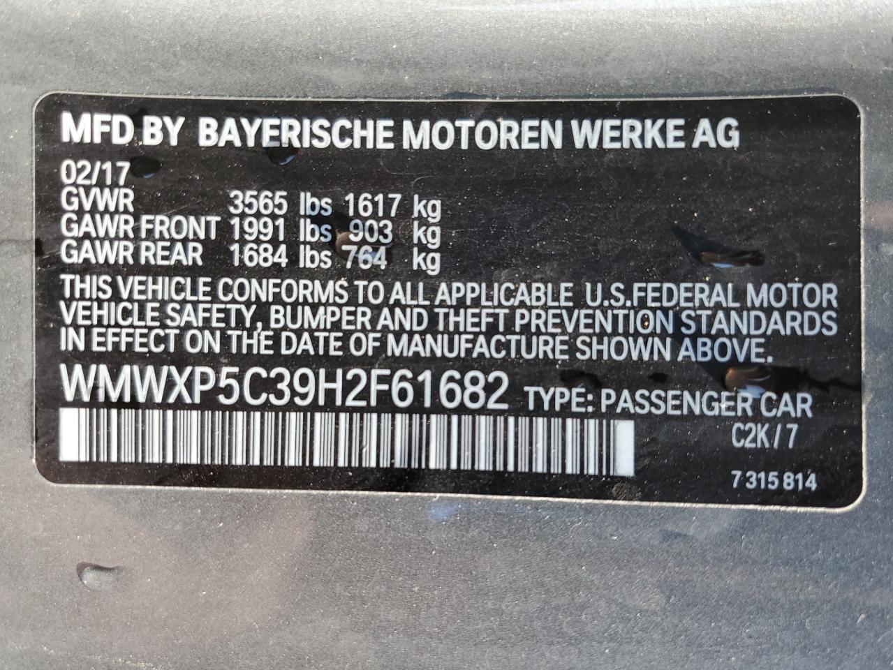 WMWXP5C39H2F61682 2017 Mini Cooper