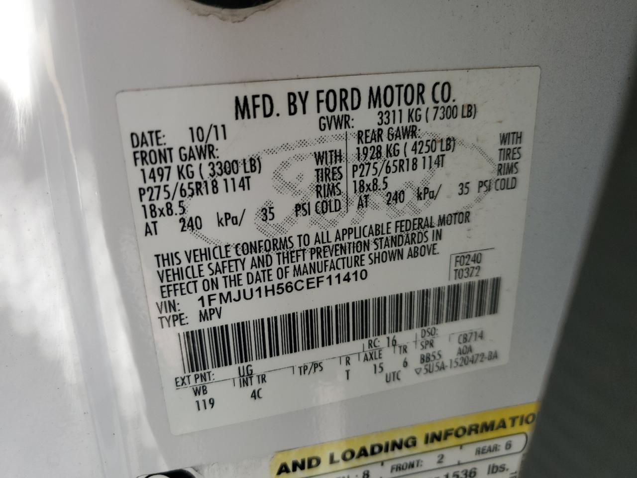 2012 Ford Expedition Xlt VIN: 1FMJU1H56CEF11410 Lot: 69917245