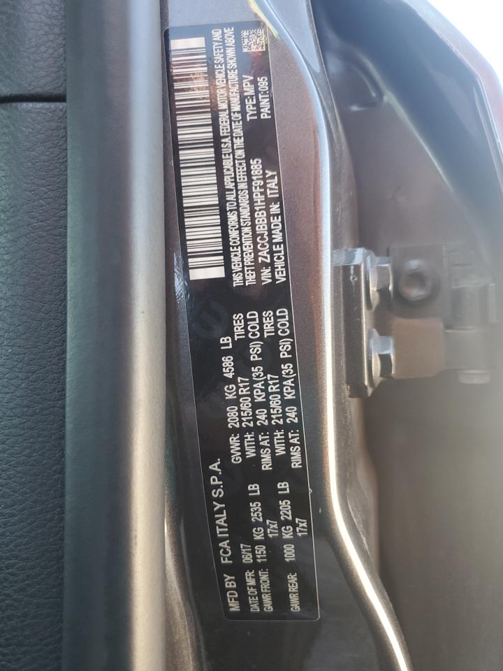 2017 Jeep Renegade Latitude VIN: ZACCJBBB1HPF91885 Lot: 69098125