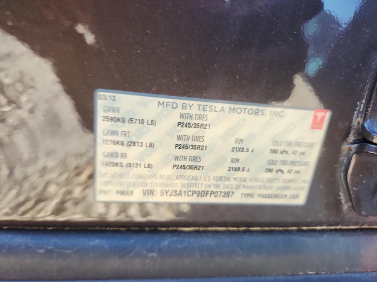 2013 Tesla Model S VIN: 5YJSA1CP9DFP07397 Lot: 70407125