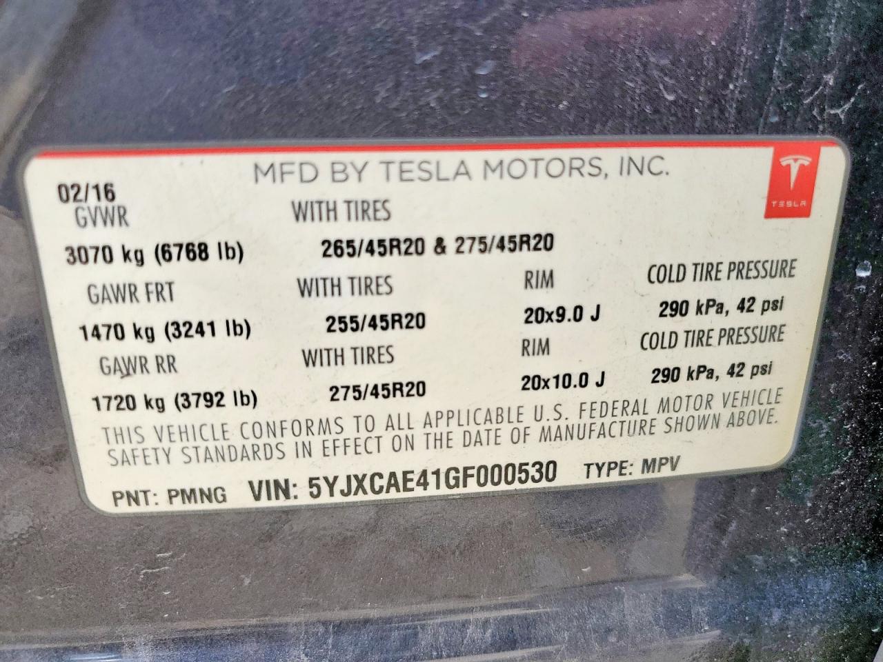 2016 Tesla Model X VIN: 5YJXCAE41GF000530 Lot: 70221165