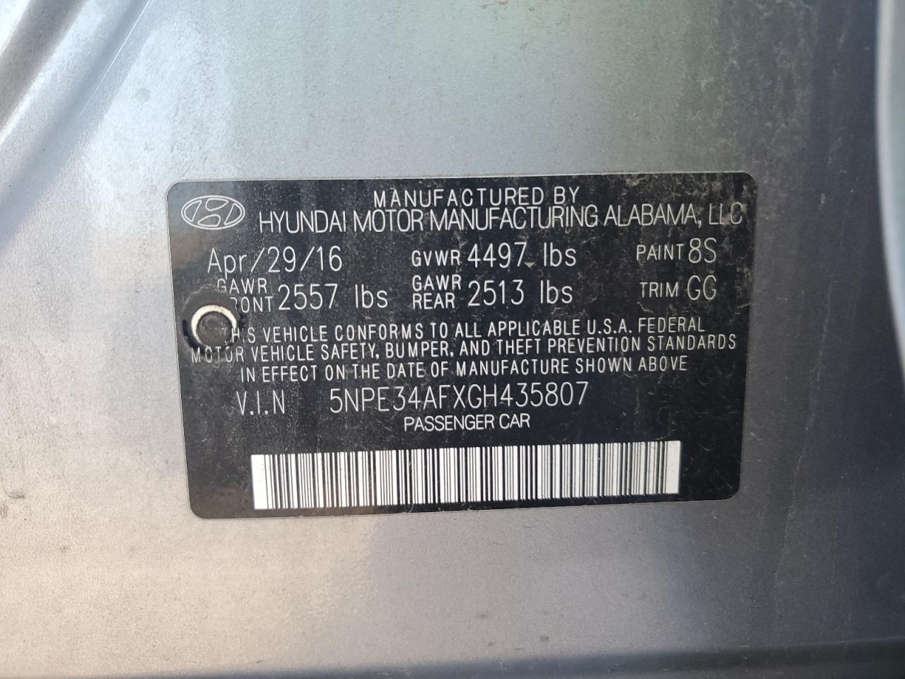 2016 Hyundai Sonata Sport VIN: 5NPE34AFXGH435807 Lot: 70452045