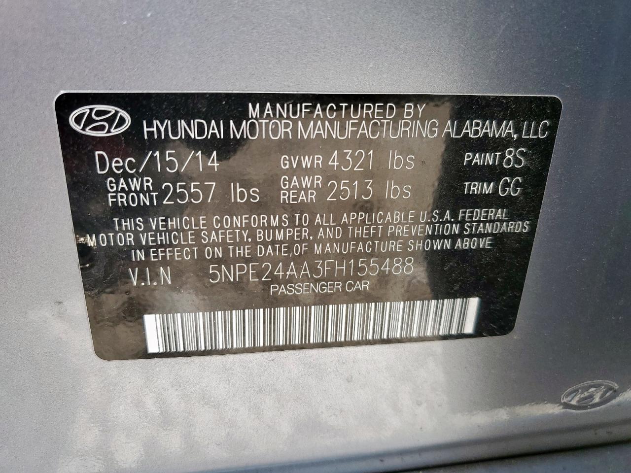 2015 Hyundai Sonata Eco VIN: 5NPE24AA3FH155488 Lot: 70112435