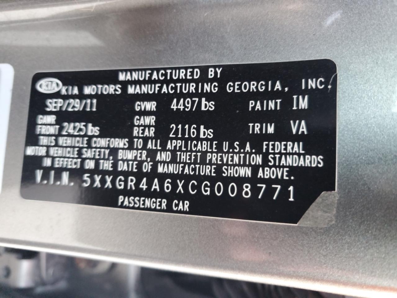 2012 Kia Optima Sx VIN: 5XXGR4A6XCG008771 Lot: 70084735