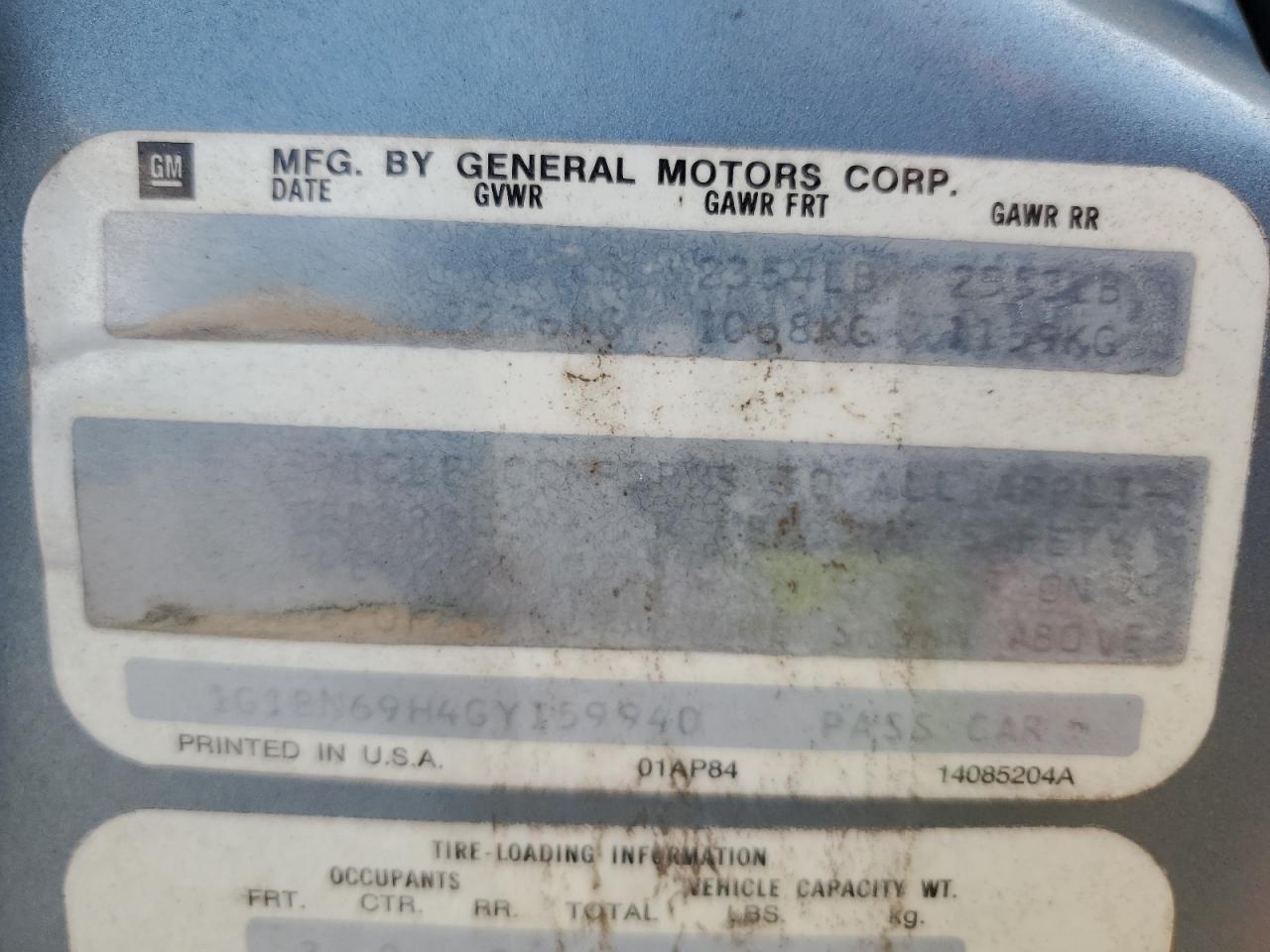 1986 Chevrolet Caprice Classic VIN: 1G1BN69H4GY159940 Lot: 69140875