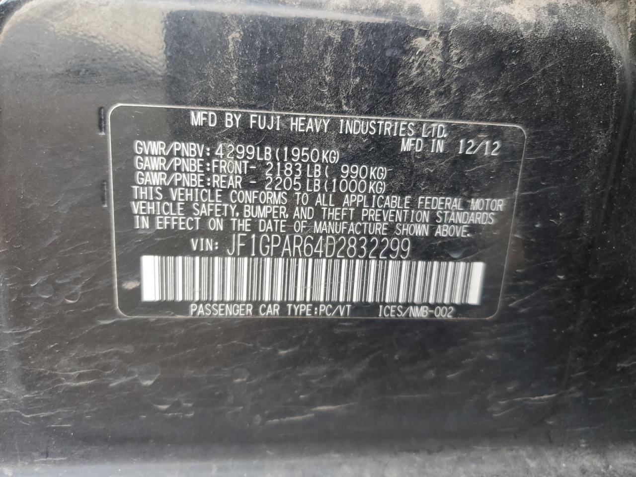 2013 Subaru Impreza Sport Limited VIN: JF1GPAR64D2832299 Lot: 67576415