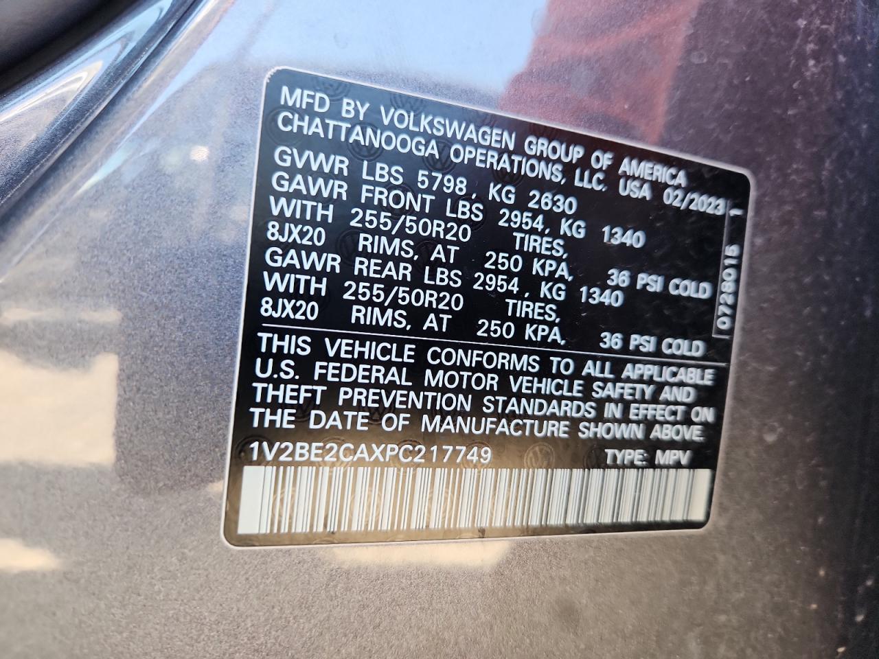 2023 Volkswagen Atlas Cross Sport Sel VIN: 1V2BE2CAXPC217749 Lot: 70721365