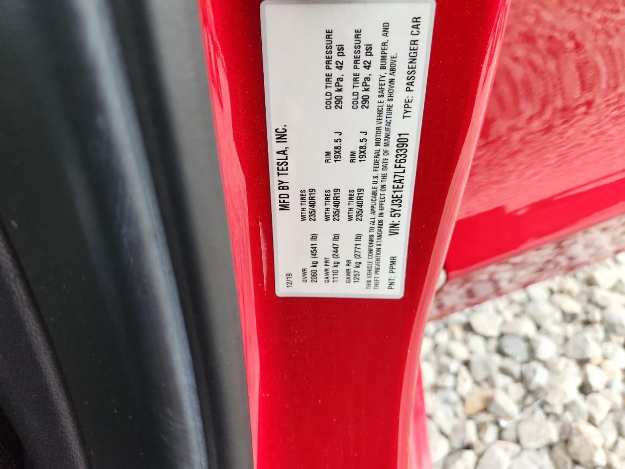 2020 Tesla Model 3 VIN: 5YJ3E1EA7LF633901 Lot: 80905725