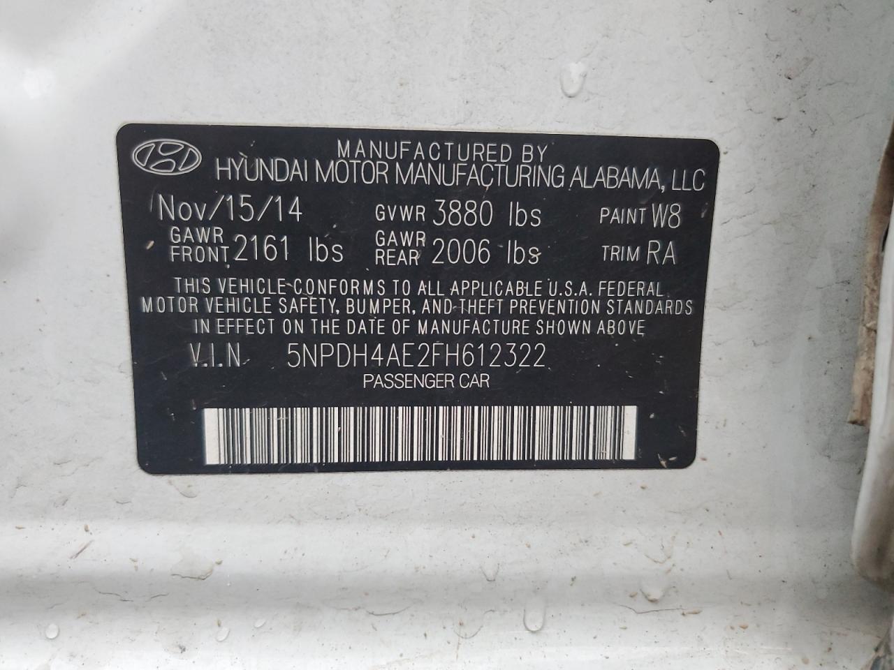 2015 Hyundai Elantra Se VIN: 5NPDH4AE2FH612322 Lot: 68819645