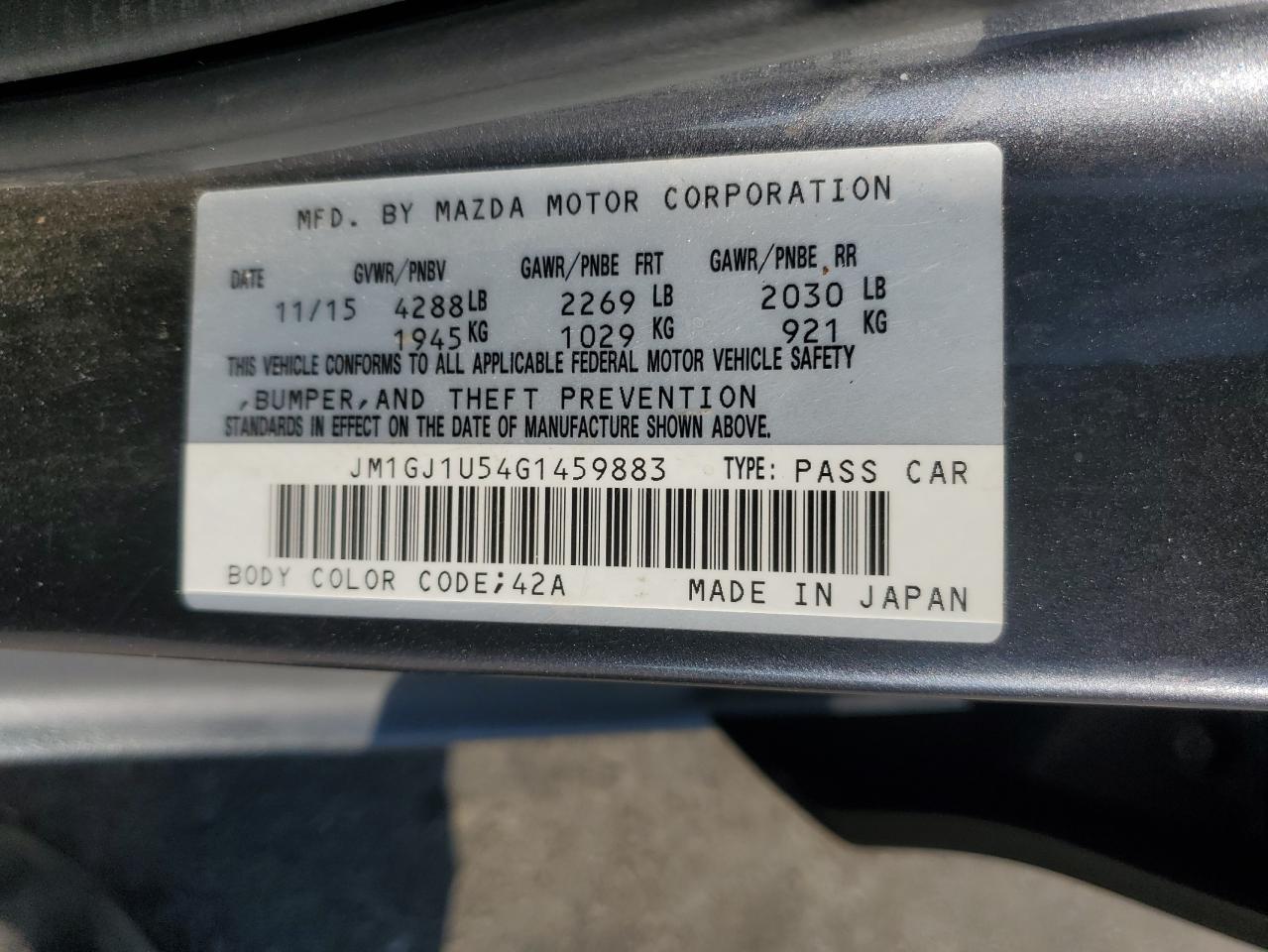2016 Mazda 6 Sport VIN: JM1GJ1U54G1459883 Lot: 67477465