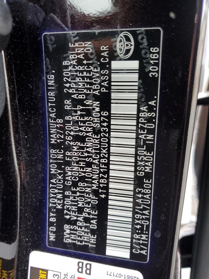 2019 Toyota Avalon Xle VIN: 4T1BZ1FB2KU023476 Lot: 67651055