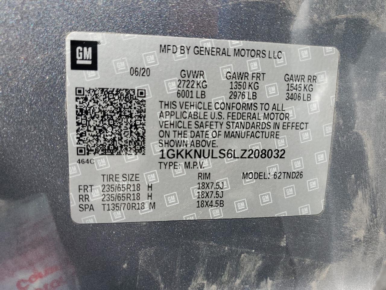 2020 GMC Acadia Slt VIN: 1GKKNULS6LZ208032 Lot: 70018175