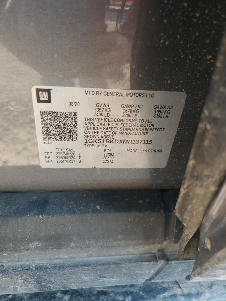 2021 GMC Yukon Slt VIN: 1GKS1BKDXMR137115 Lot: 69862975