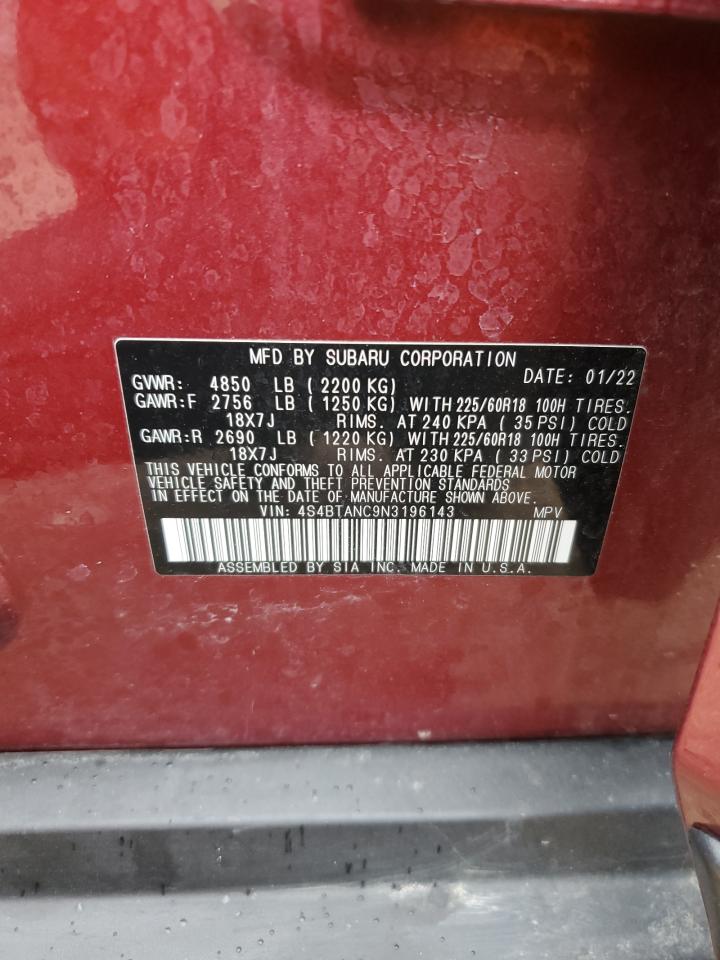 2022 Subaru Outback Limited VIN: 4S4BTANC9N3196143 Lot: 69284325