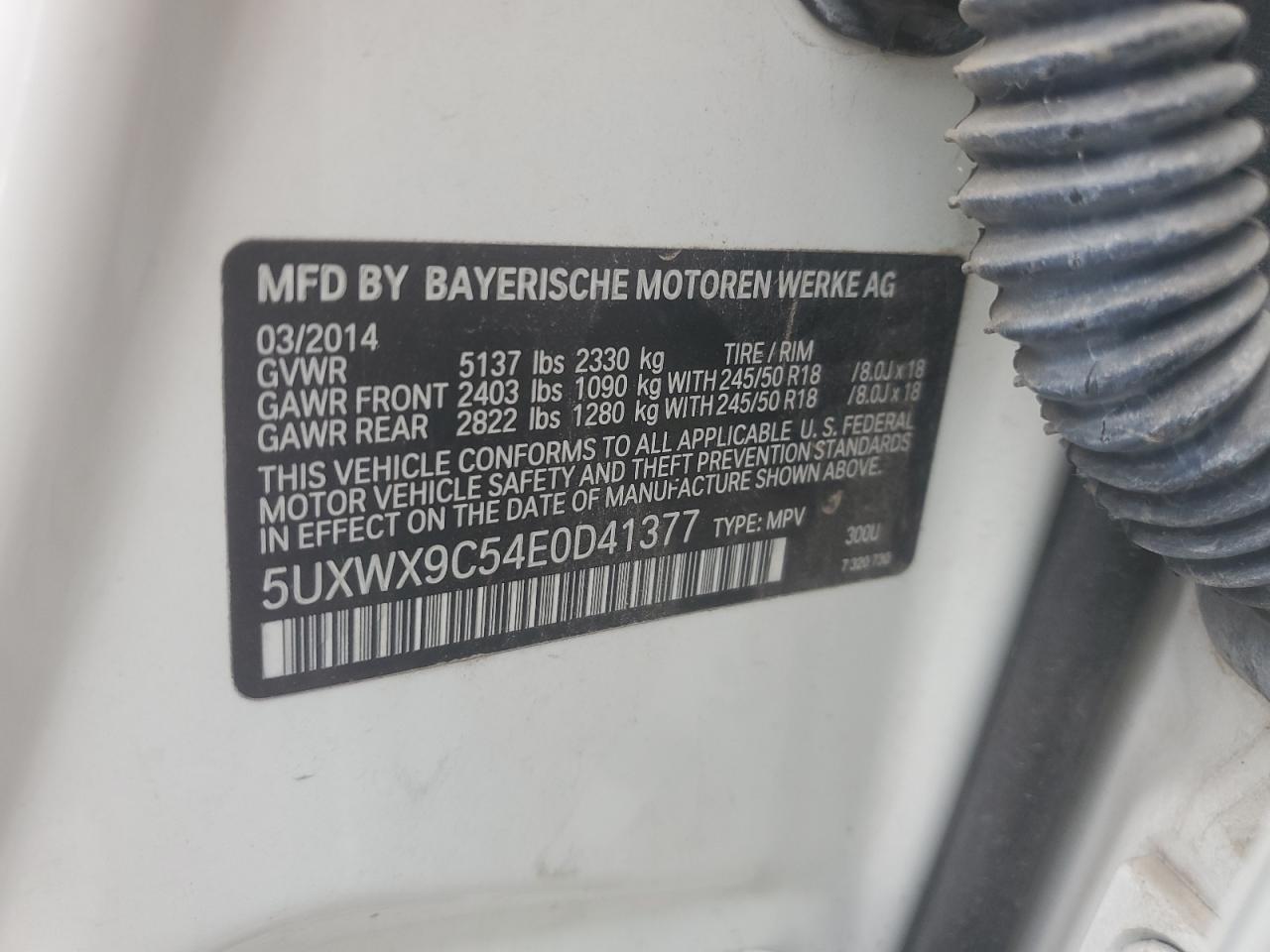 2014 BMW X3 xDrive28I VIN: 5UXWX9C54E0D41377 Lot: 70868445