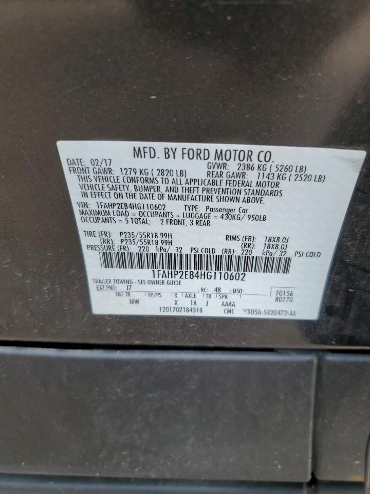 2017 Ford Taurus Sel VIN: 1FAHP2E84HG110602 Lot: 70013835