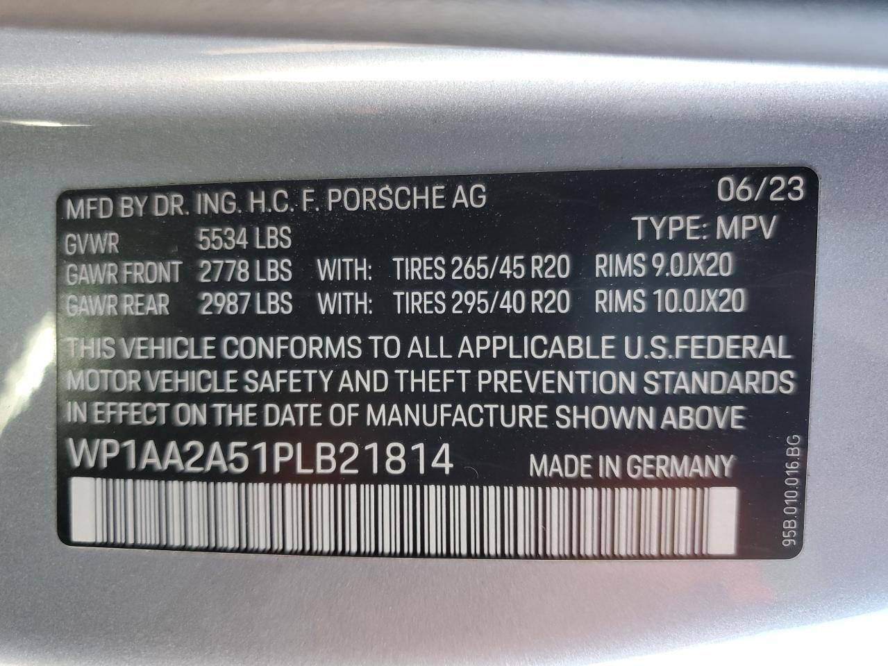 2023 Porsche Macan Base VIN: WP1AA2A51PLB21814 Lot: 70162885