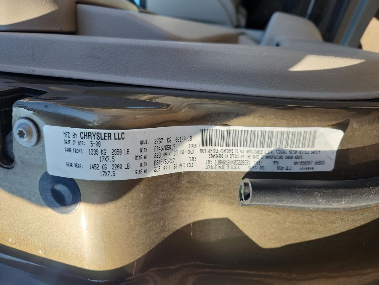 1J8HR58NX8C228581 2008 Jeep Grand Cherokee Limited