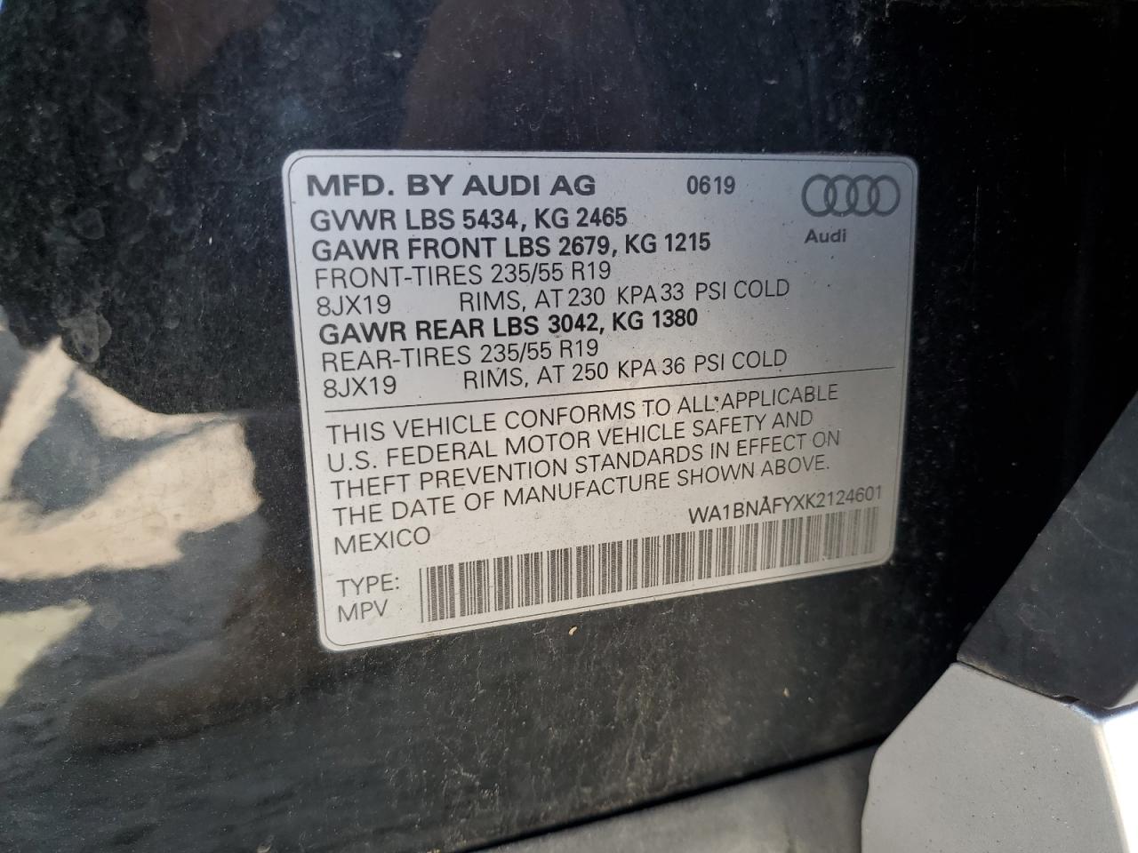 2019 Audi Q5 Premium Plus VIN: WA1BNAFYXK2124601 Lot: 68156035