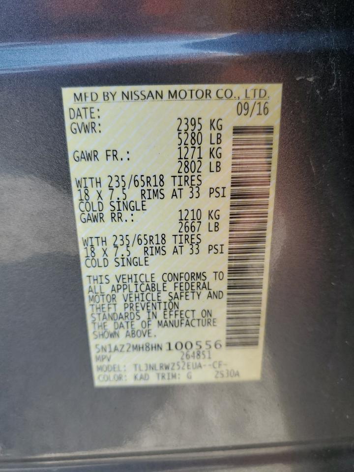 2017 Nissan Murano S VIN: 5N1AZ2MH8HN100556 Lot: 68957165