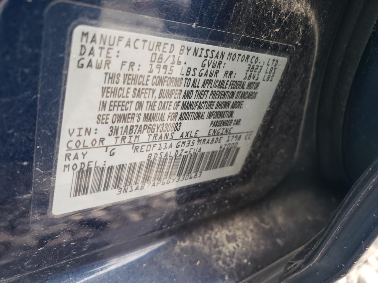 2016 Nissan Sentra S VIN: 3N1AB7AP6GY330683 Lot: 69320105