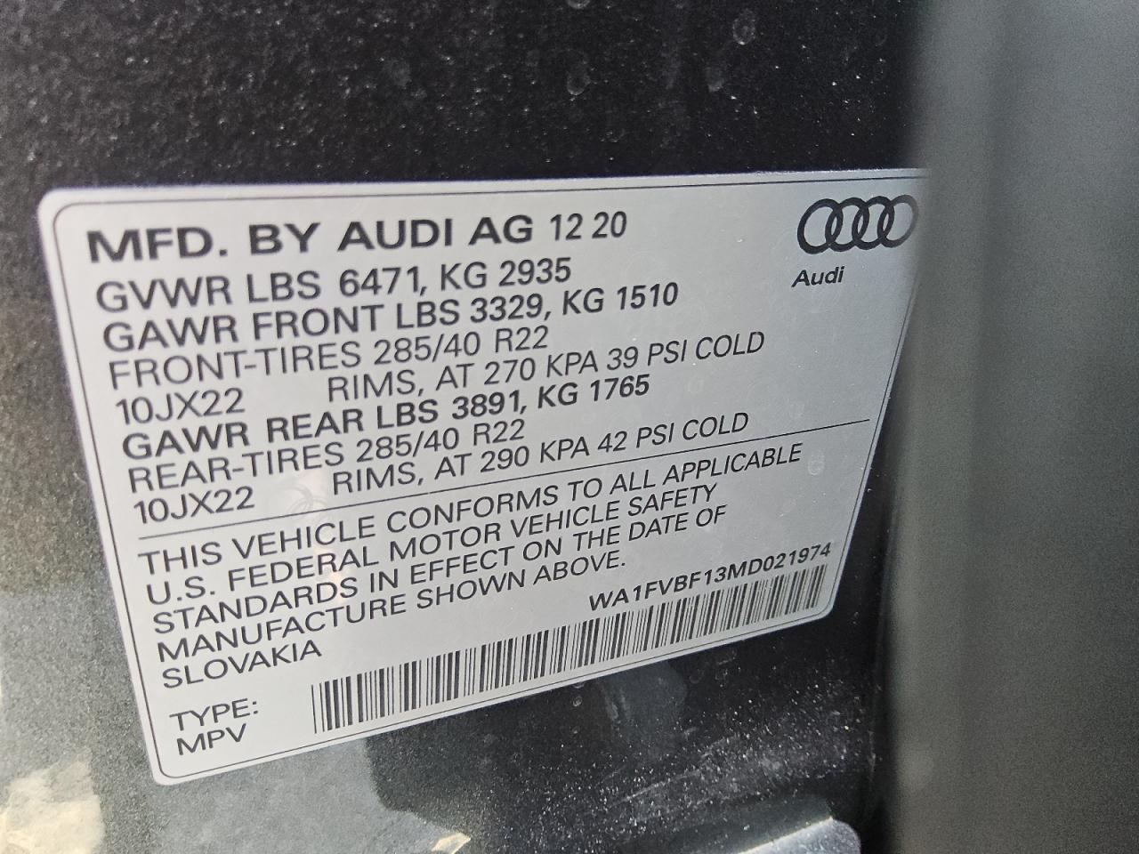 2021 Audi Q8 Prestige S-Line VIN: WA1FVBF13MD021974 Lot: 68560885