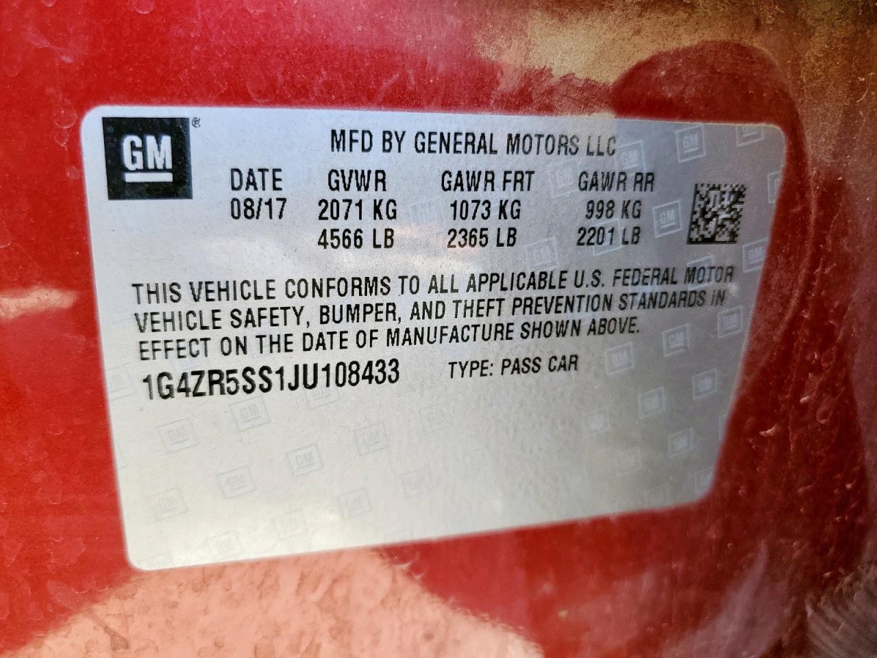 2018 Buick Lacrosse Premium VIN: 1G4ZR5SS1JU108433 Lot: 69098045