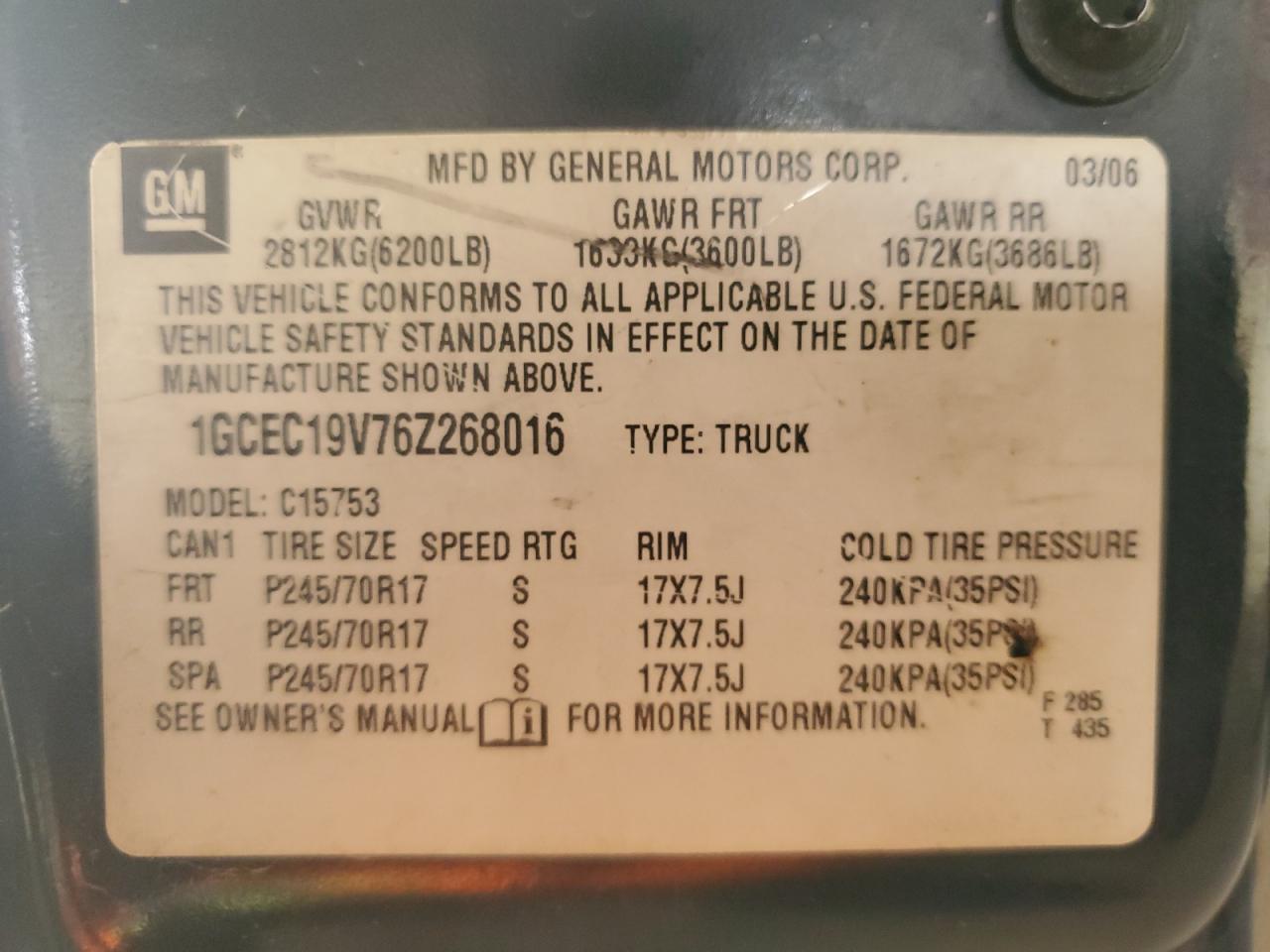 2006 Chevrolet Silverado C1500 VIN: 1GCEC19V76Z268016 Lot: 70868785