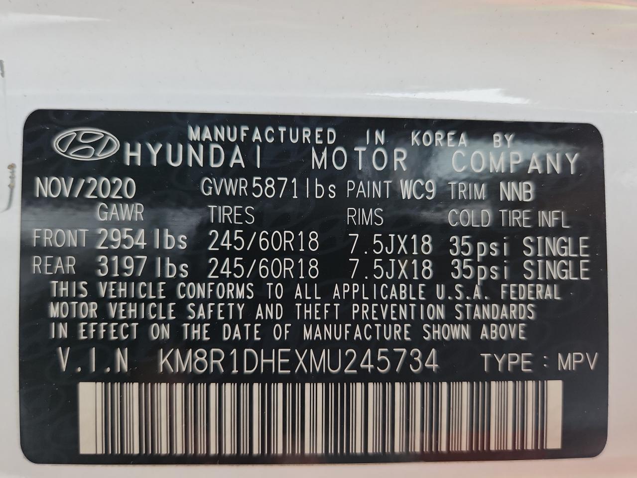 2021 Hyundai Palisade Se VIN: KM8R1DHEXMU245734 Lot: 69984485