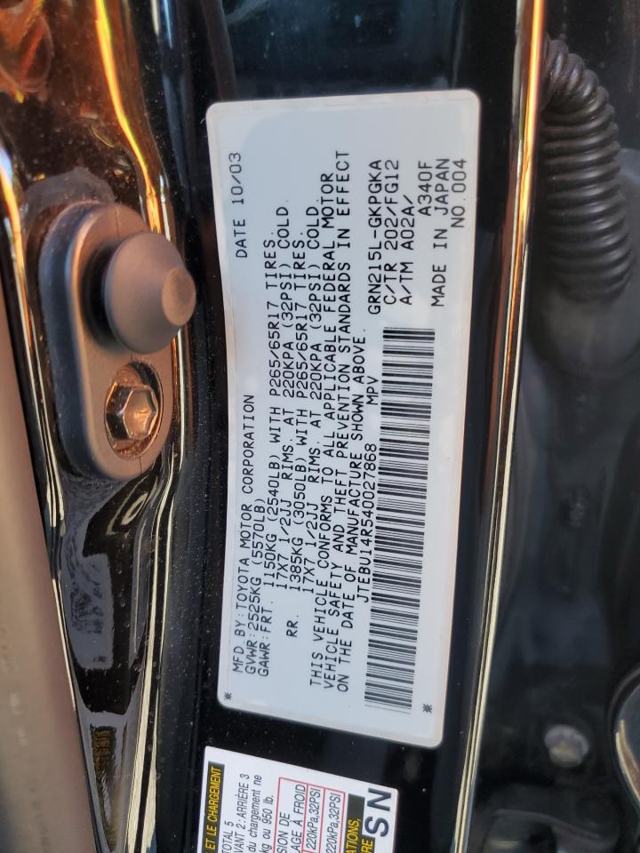 2004 Toyota 4Runner Sr5 VIN: JTEBU14R540027868 Lot: 69986265