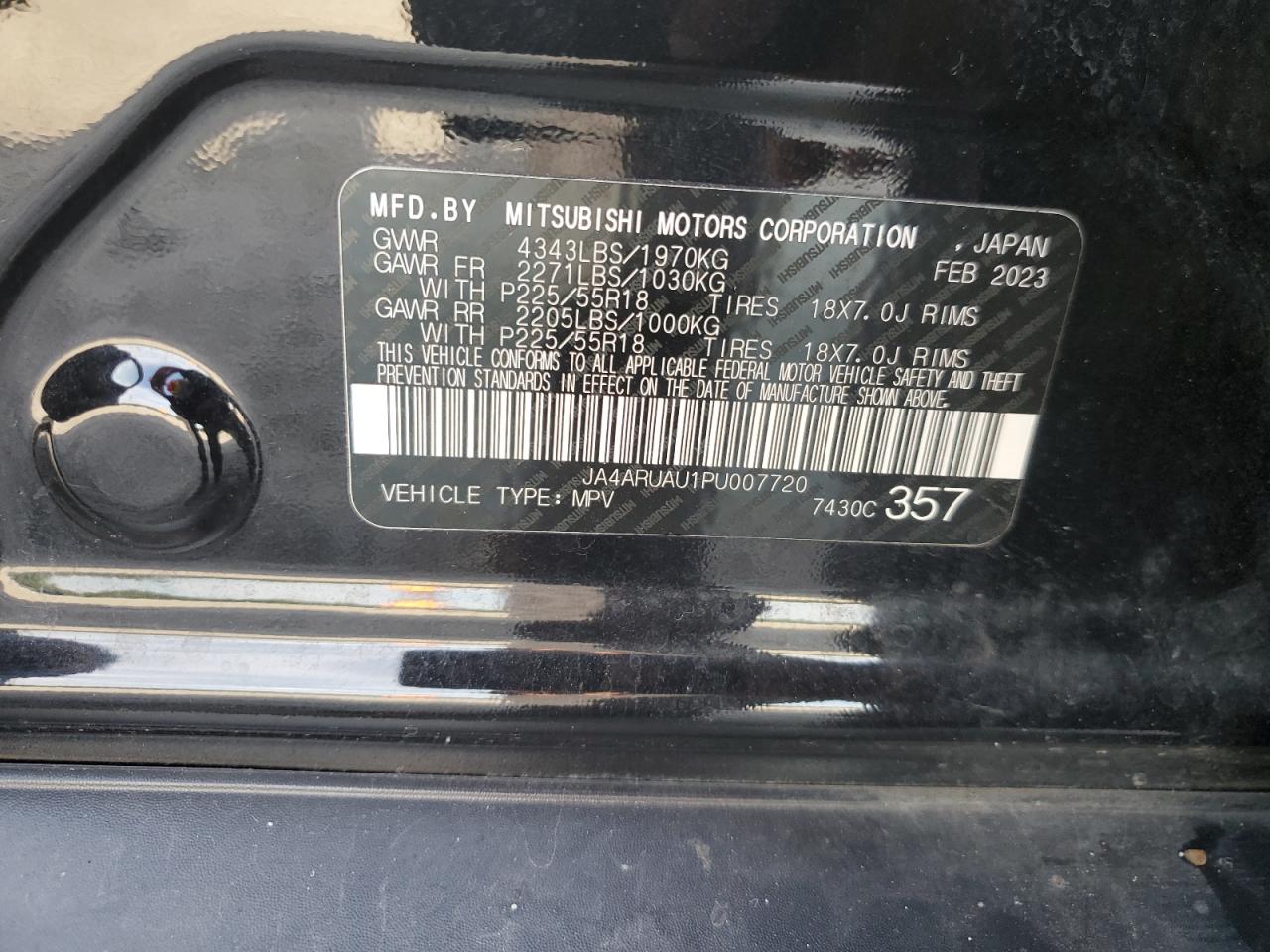 2023 Mitsubishi Outlander Sport S/Se VIN: JA4ARUAU1PU007720 Lot: 70164975