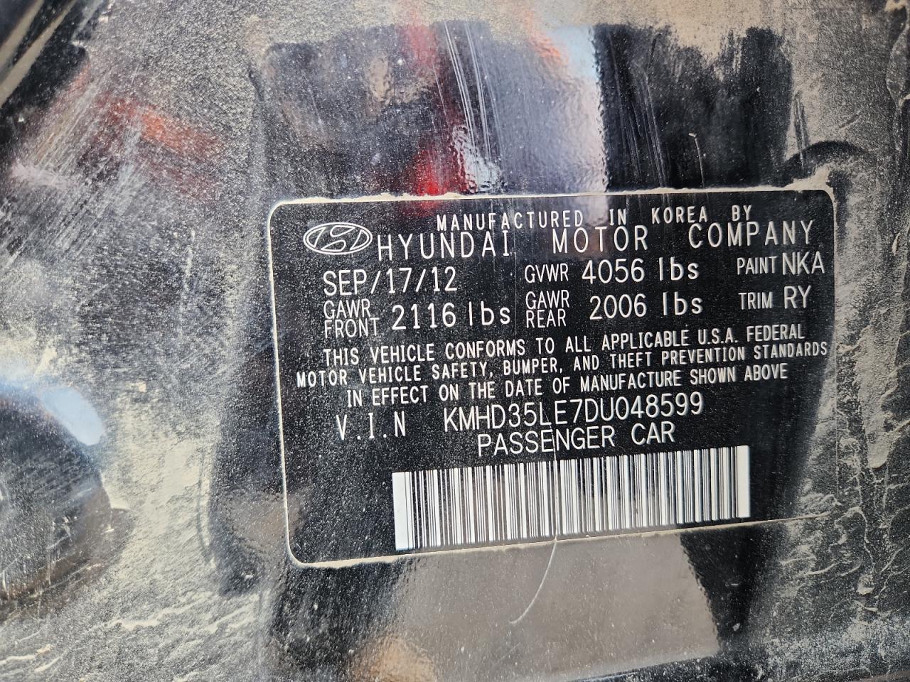 2013 Hyun Elantra Gt 5D VIN: KMHD35LE7DU048599 Lot: 86223445