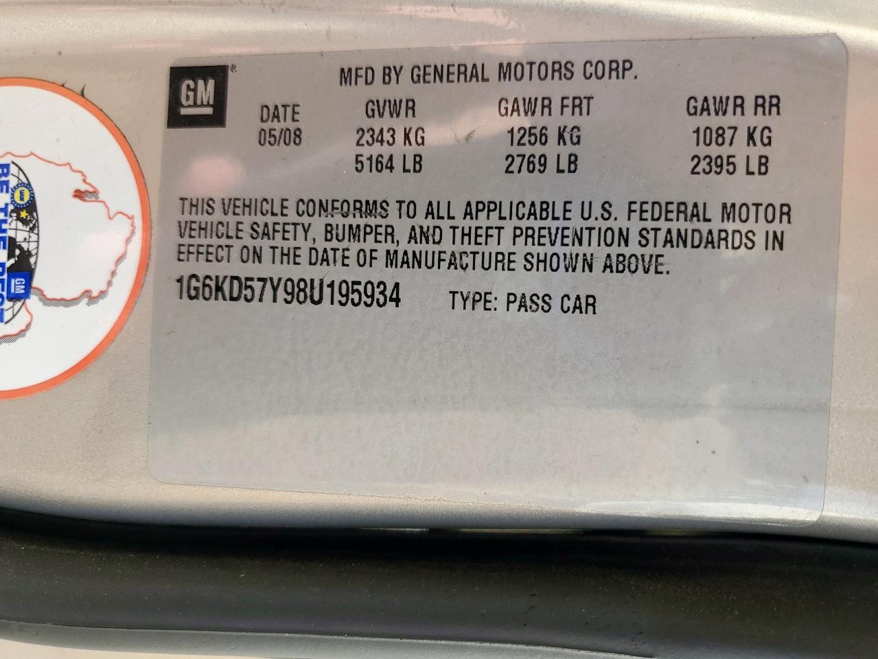 2008 Cadillac Dts VIN: 1G6KD57Y98U195934 Lot: 67622695