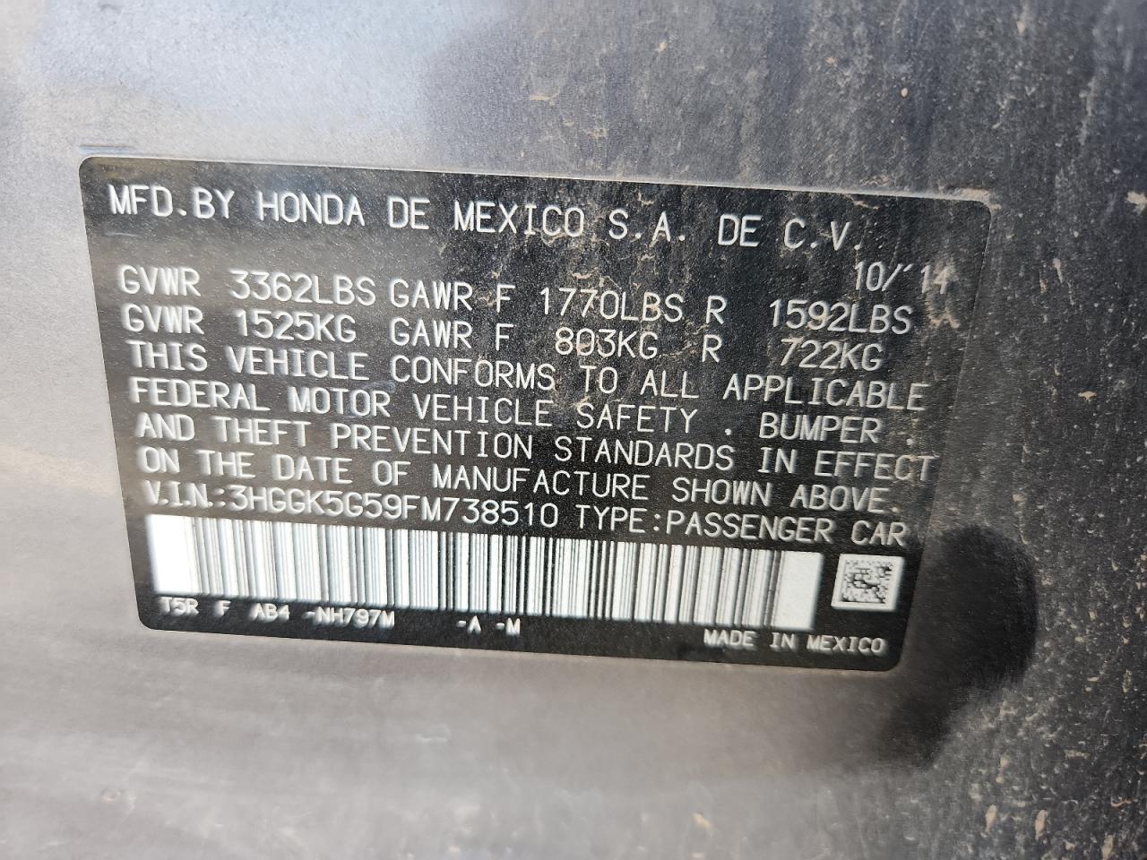 2015 Honda Fit Lx VIN: 3HGGK5G59FM738510 Lot: 70696295