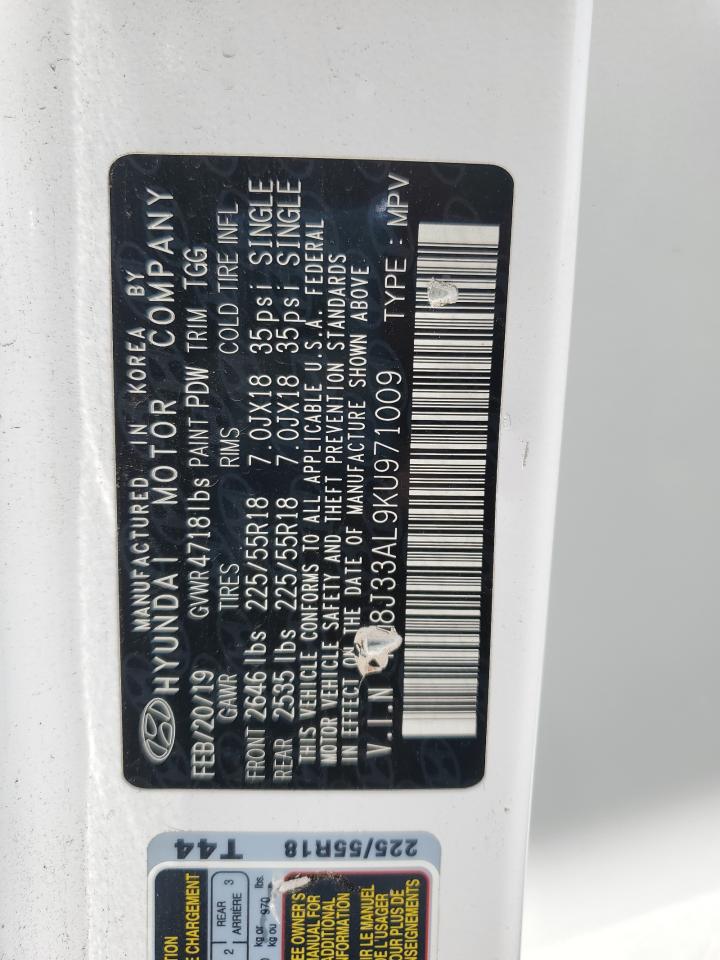 2019 Hyundai Tucson Limited VIN: KM8J33AL9KU971009 Lot: 68892695