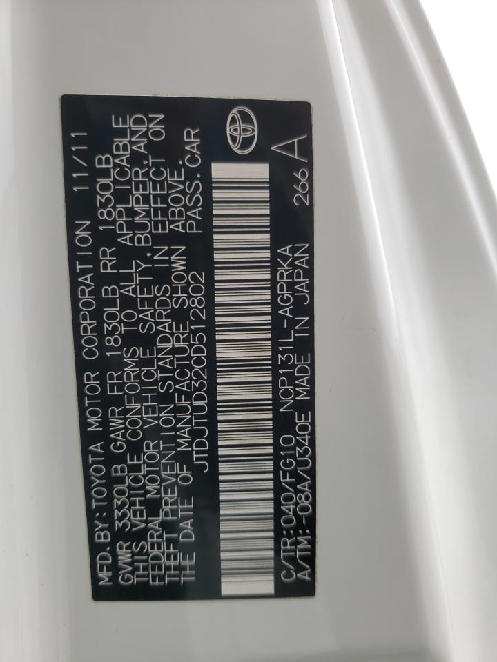 2012 Toyota Yaris VIN: JTDJTUD32CD512802 Lot: 68001255