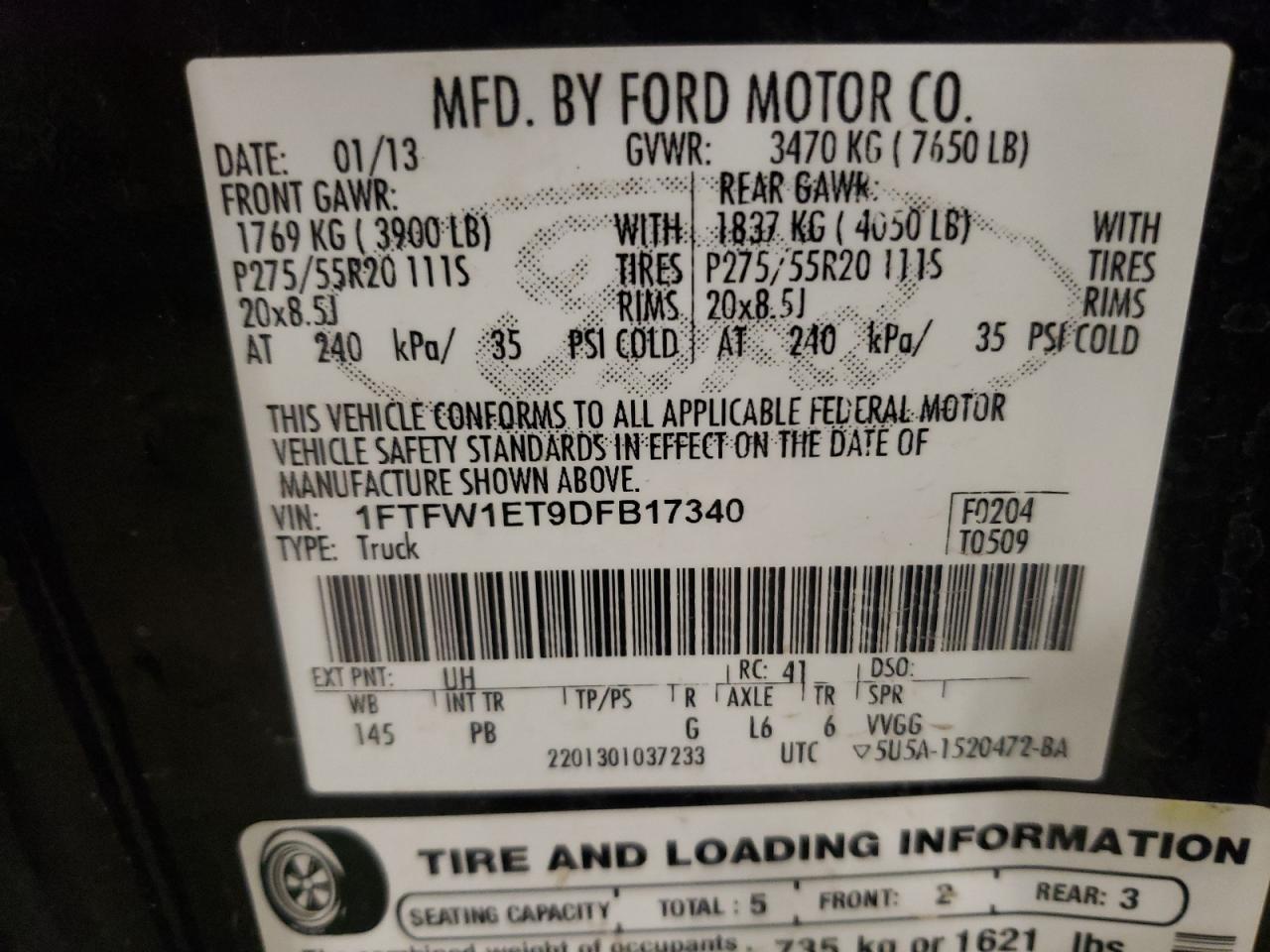 2013 Ford F150 Supercrew VIN: 1FTFW1ET9DFB17340 Lot: 67944145
