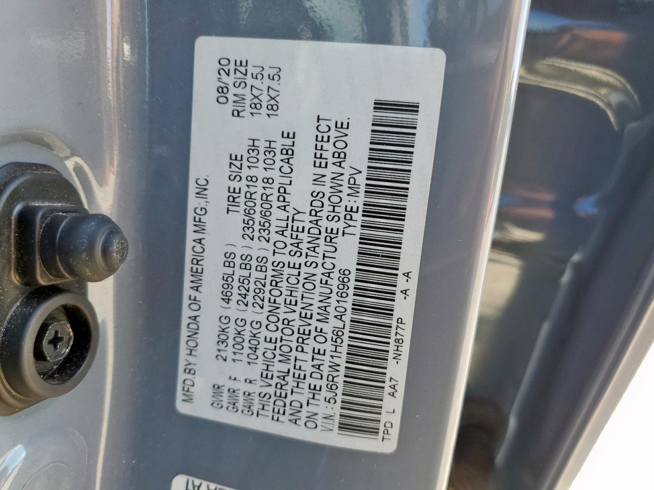 2020 Honda Cr-V Ex VIN: 5J6RW1H56LA016966 Lot: 70579985