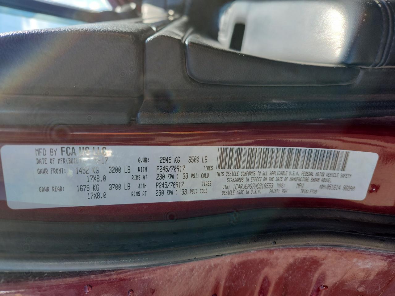 2017 Jeep Grand Cherokee Laredo VIN: 1C4RJEAG7HC916553 Lot: 70101195