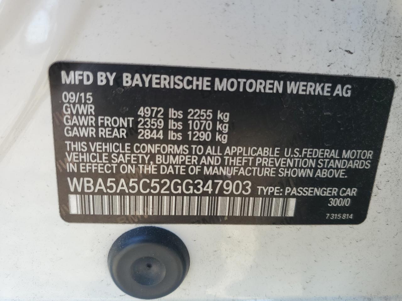 2016 BMW 528 I VIN: WBA5A5C52GG347903 Lot: 70873495