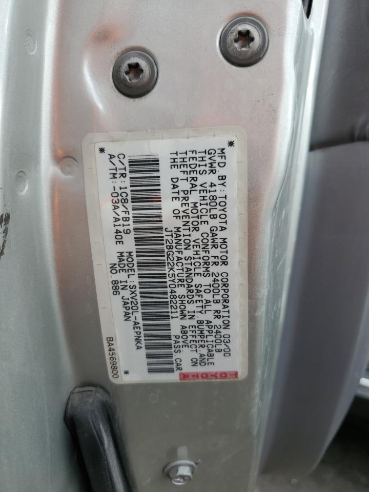 2000 Toyota Camry Ce VIN: JT2BG22K5Y0482211 Lot: 70771555