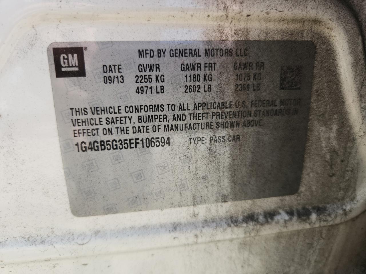 2014 Buick Lacrosse VIN: 1G4GB5G35EF106594 Lot: 70214545