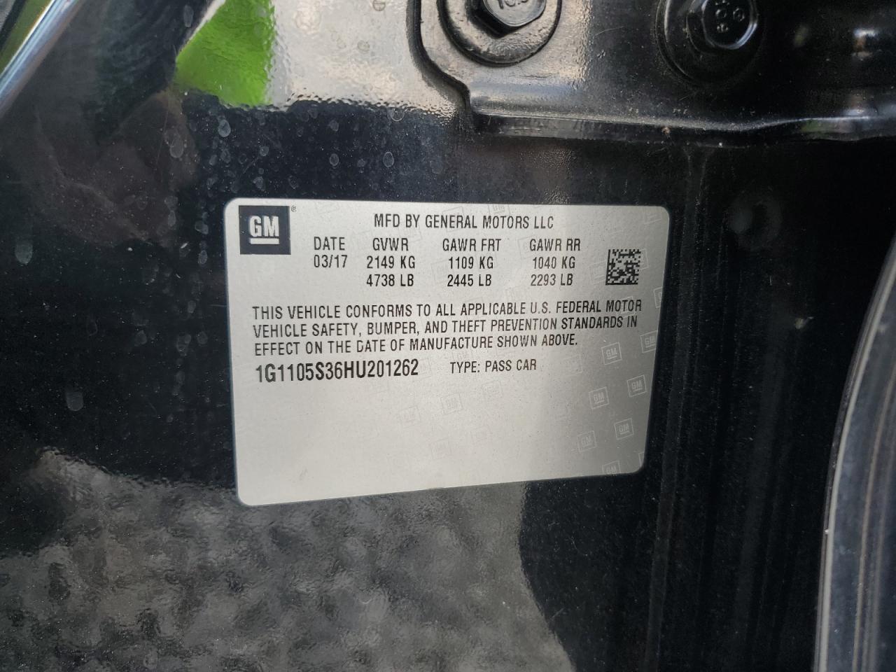 2017 Chevrolet Impala Lt VIN: 1G1105S36HU201262 Lot: 68696135