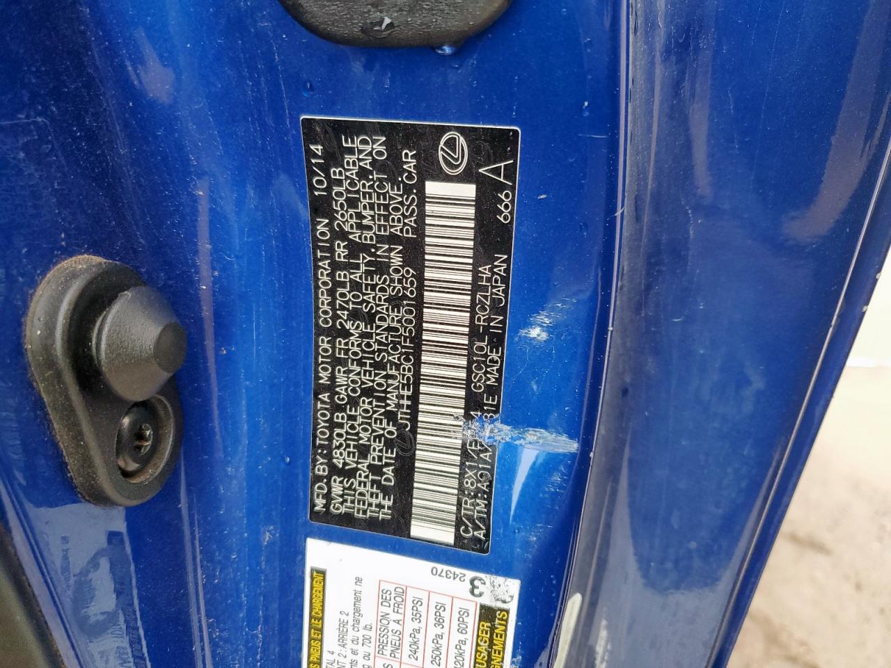 2015 Lexus Rc 350 VIN: JTHHE5BC1F5001659 Lot: 70384045