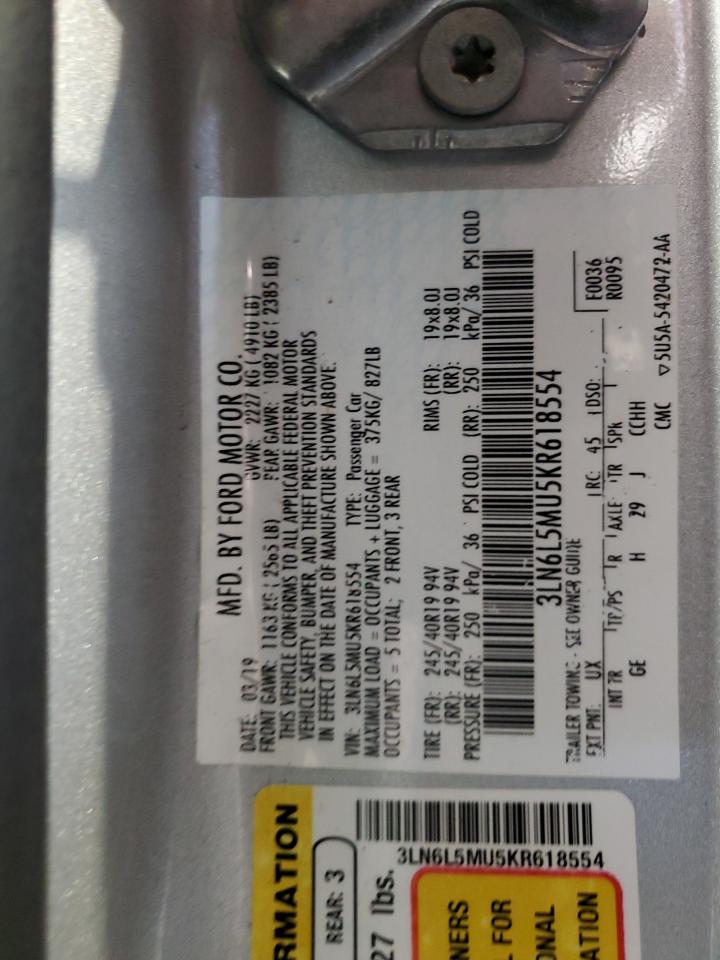 2019 Lincoln Mkz Reserve Ii VIN: 3LN6L5MU5KR618554 Lot: 70831325