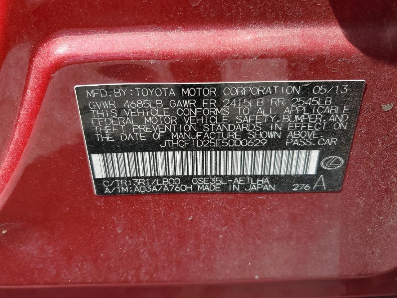 2014 Lexus Is 250 VIN: JTHCF1D25E5000629 Lot: 69406215